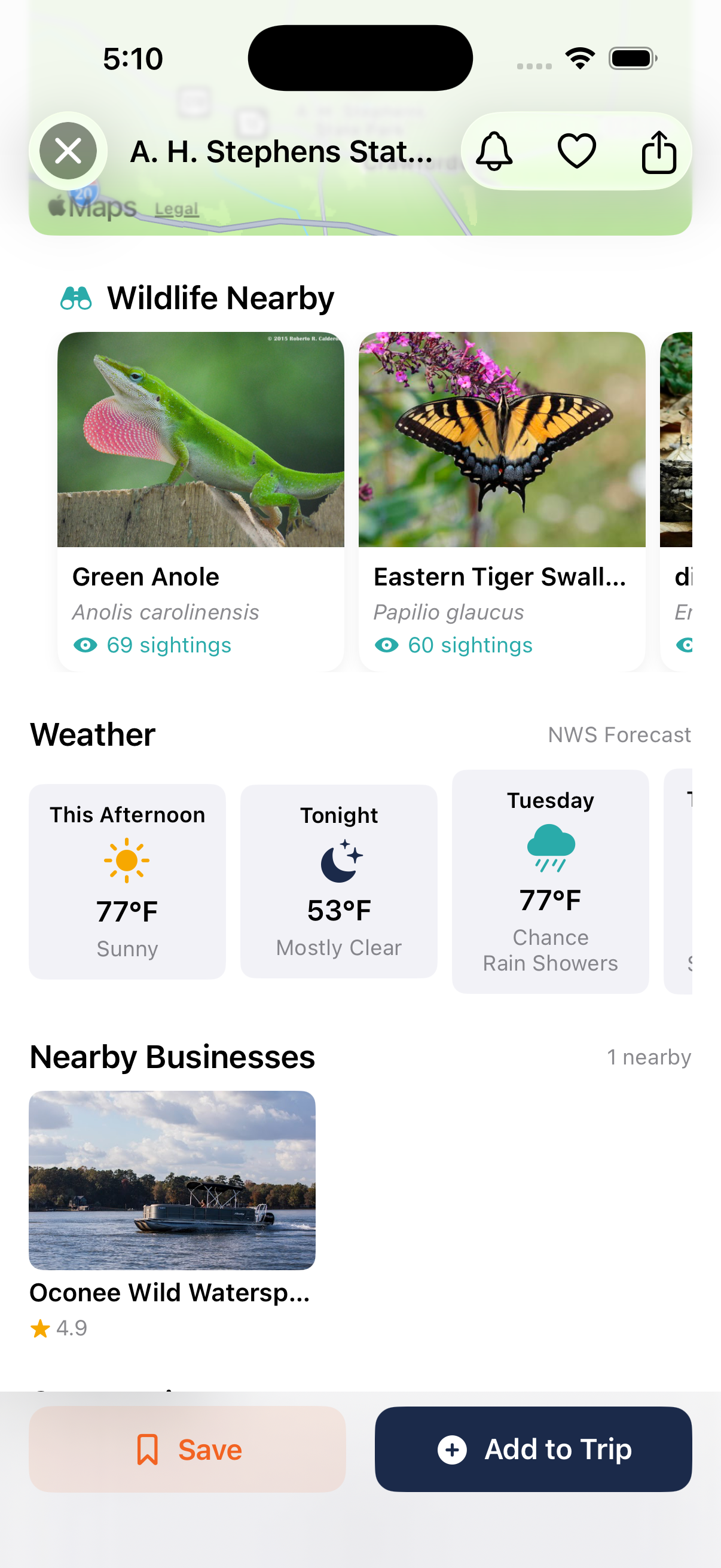 Listing detail with nearby outfitters